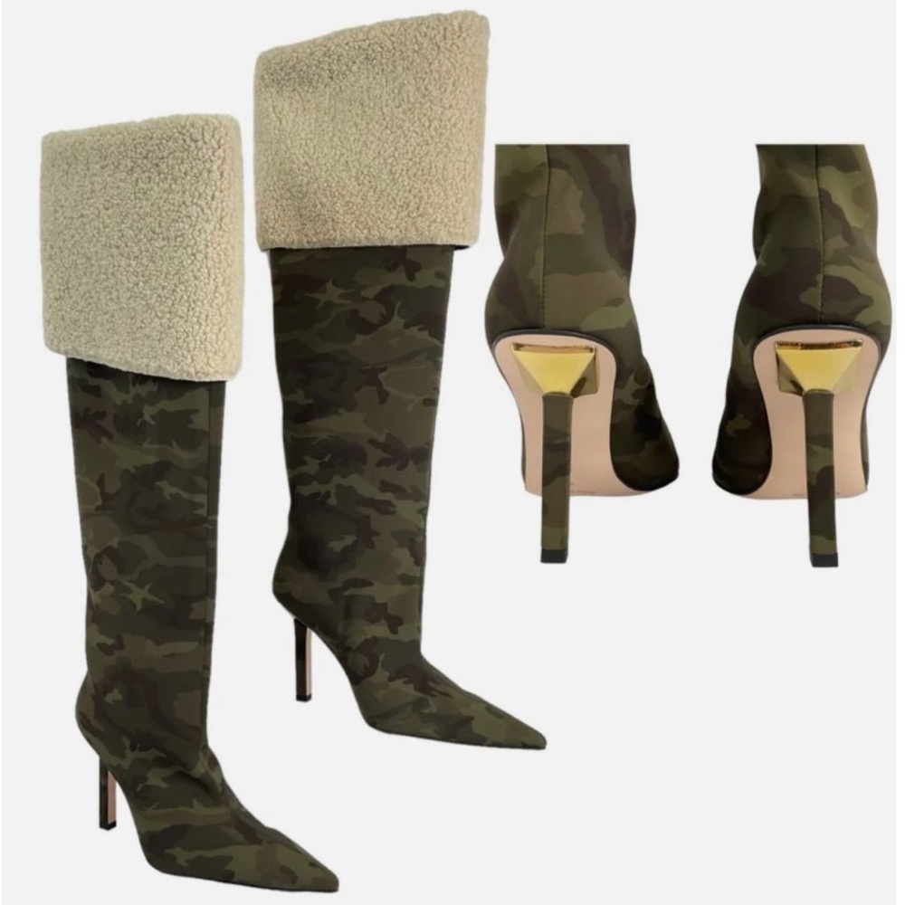 Good American Boots Women Sz10.5 Camouflage Thigh Kardashian GA255N-X $349‎ Nib